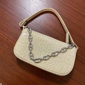 By Far Mini Rachel Cream Embossed Croc